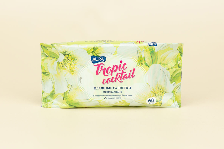 Влажные салфетки «Aura» Tropic Cocktail, 60 шт