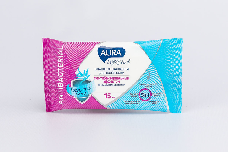 Влажные салфетки «Aura» Tropic Cocktail с антибактериальном эффектом, 15 шт Влажные салфетки «Aura» Tropic Cocktail с антибактериальном эффектом, 15 шт