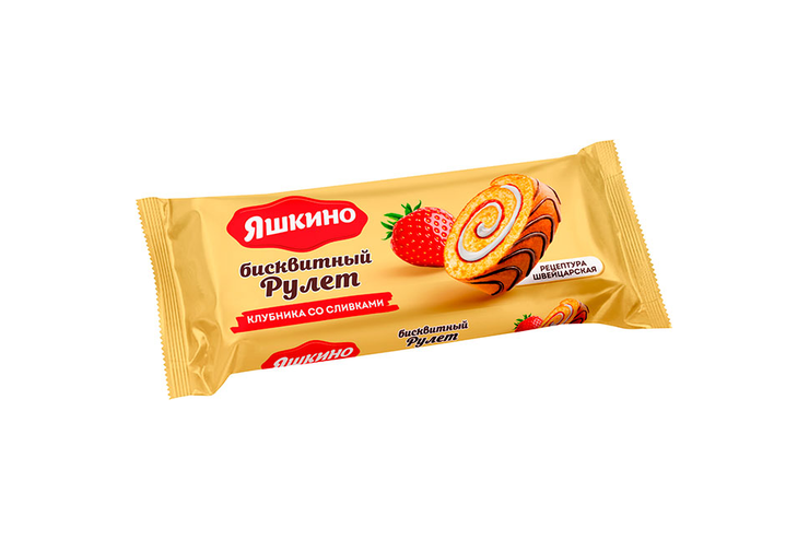 «Яшкино», рулет бисквитный клубничный со сливками, 200 г
