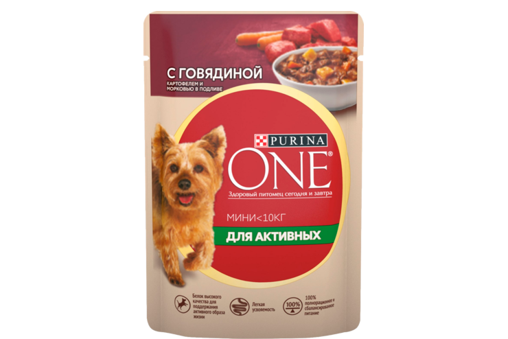 Корм для собак «Purina ONE» С говядиной, картофелем и морковью в подливе, 85 г