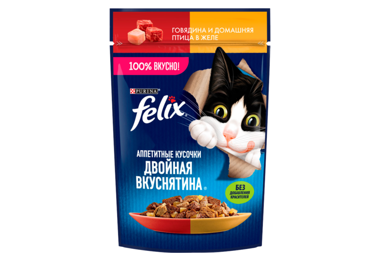 Корм для кошек «Felix» Аппетитные кусочки. Говядина и домашняя птица в желе, 75 г Корм для кошек «Felix» Аппетитные кусочки. Говядина и домашняя птица в желе, 75 г