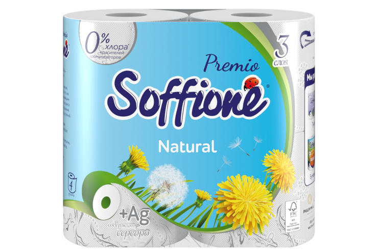 Туалетная бумага трехслойная «Soffione» Premio fresh, 4 рулона