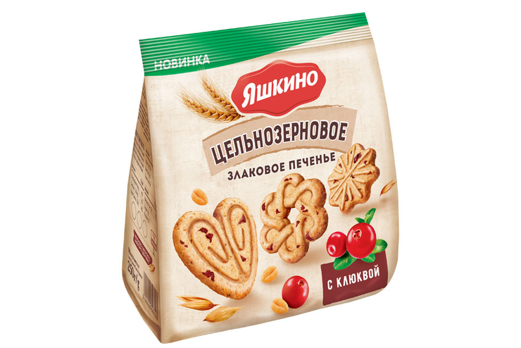 «Яшкино», печенье «Цельнозерновое» злаковое с клюквой, 250 г