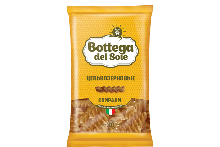 «Bottega del Sole», макаронные изделия «Спирали», цельнозерновые, 400 г