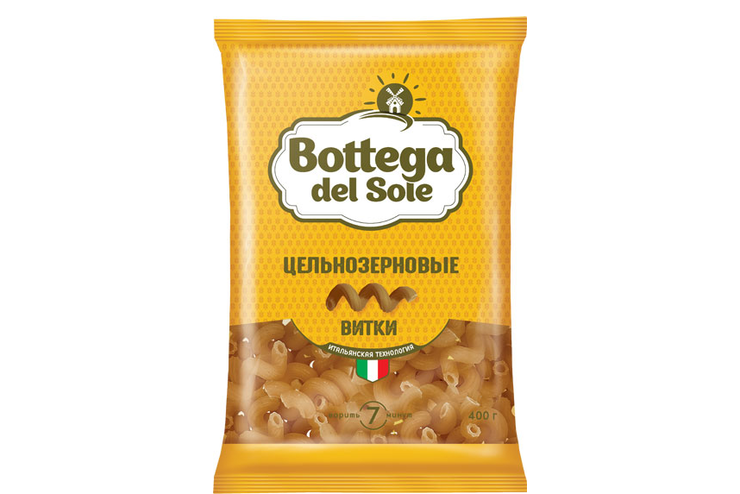 «Bottega del Sole», макаронные изделия «Витки», цельнозерновые, 400 г