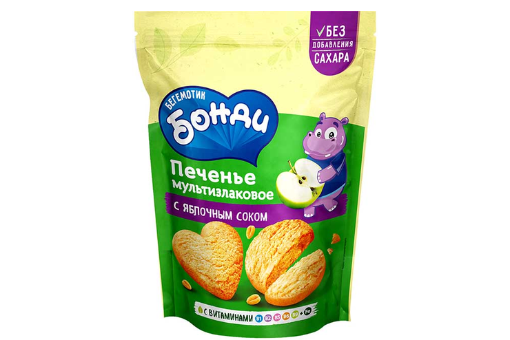 «Бегемотик Бонди», печенье мультизлаковое с яблочным соком, 155 г «Бегемотик Бонди», печенье мультизлаковое с яблочным соком, 155 г