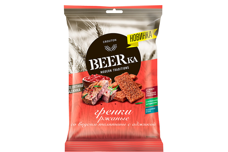 «Beerka», гренки со вкусом телятины с аджикой, 60 г