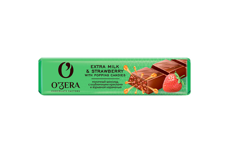 «O'Zera», шоколад молочный Extra milk & Strawberry with popping candy, 45 г «O'Zera», шоколад молочный Extra milk & Strawberry with popping candy, 45 г