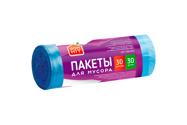 «DOMHIT», пакеты для мусора 30л, 30 шт, 85 г
