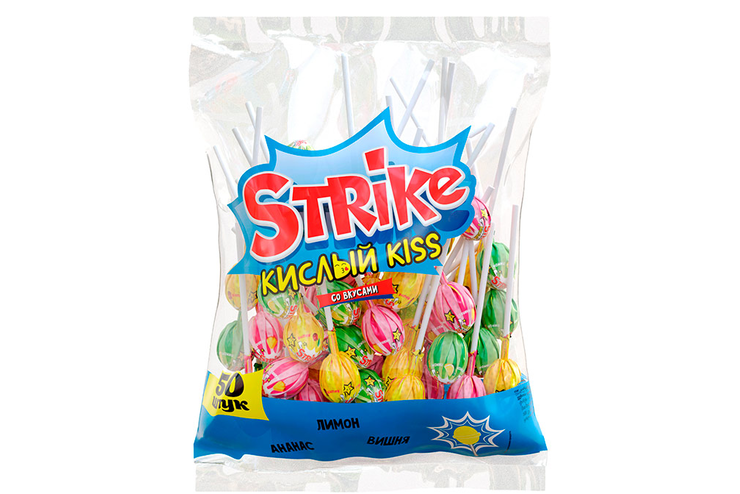 «Strike», карамель на палочке «Кислый kiss», 565 г