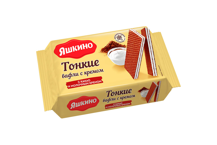 «Яшкино», вафли тонкие с какао и молочным кремом, 144 г