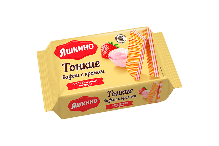 «Яшкино», вафли тонкие с кремом с клубничным вкусом, 144 г