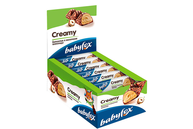 «BabyFox», батончик вафельный Creamy в молочном шоколаде, 23 г