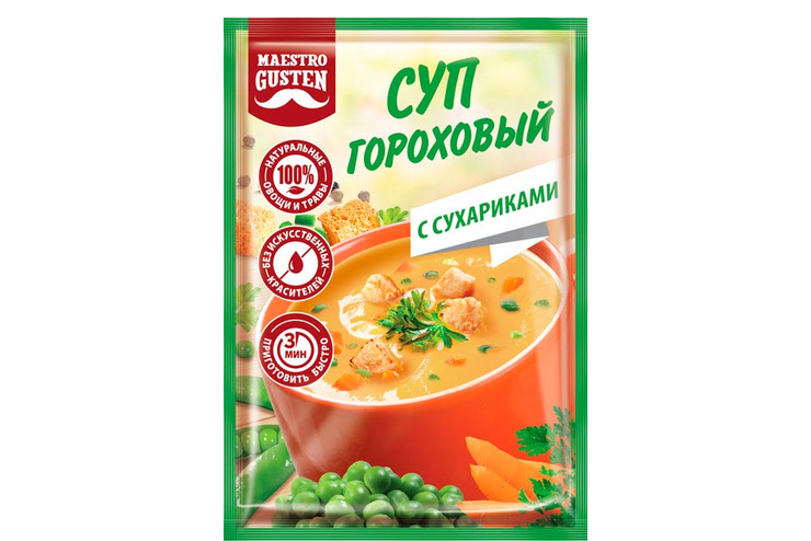 «Maestro Gusten», суп моментального приготовления гороховый с сухариками, 16 г