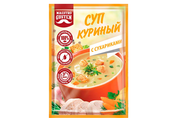 «Maestro Gusten», суп моментального приготовления куриный с сухариками, 16 г