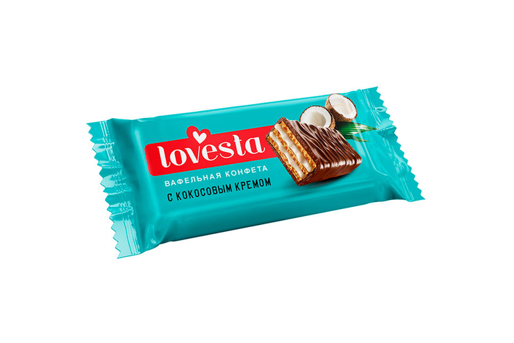 Вафельная конфета Lovesta с кокосовым кремом (коробка 1,5 кг)