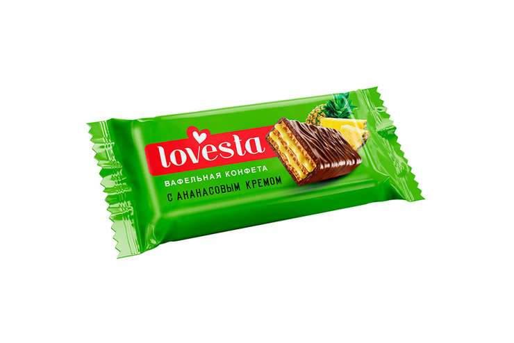 Вафельная конфета Lovesta с ананасовым кремом (коробка 1,5 кг)