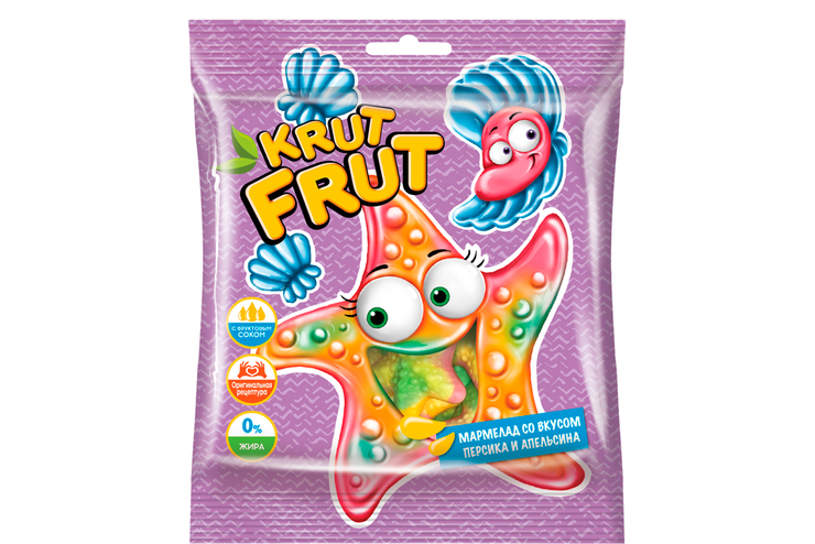 «KrutFrut», мармелад жевательный «Звездочки со вкусом персика и апельсина», 100 г