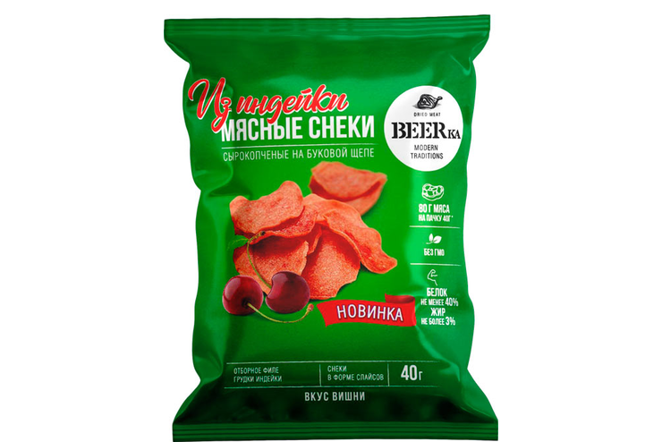 «Beerka», мясные снеки из индейки «Вкус вишни», 40 г