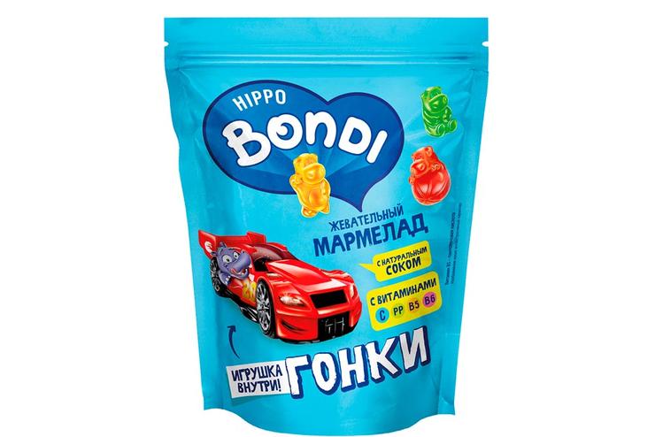 «HIPPO BONDI & FRIENDS», мармелад жевательный с игрушкой «Гонки», 100 г