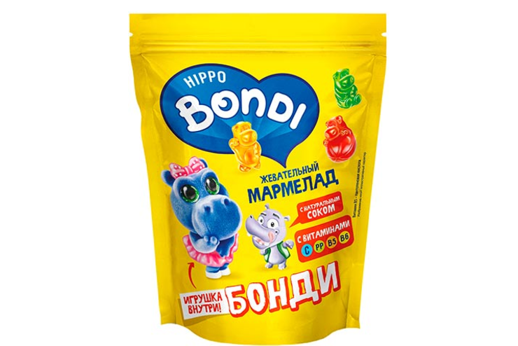 «HIPPO BONDI & FRIENDS», мармелад жевательный с игрушкой «Бонди», 100 г