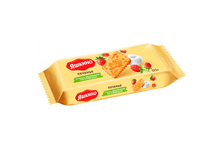 «Яшкино», печенье со вкусом земляники со сливками, 215 г