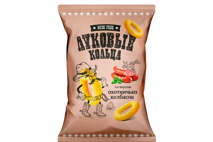 «Mini Free», луковые кольца со вкусом охотничьих колбасок, 45 г «Mini Free», луковые кольца со вкусом охотничьих колбасок, 45 г