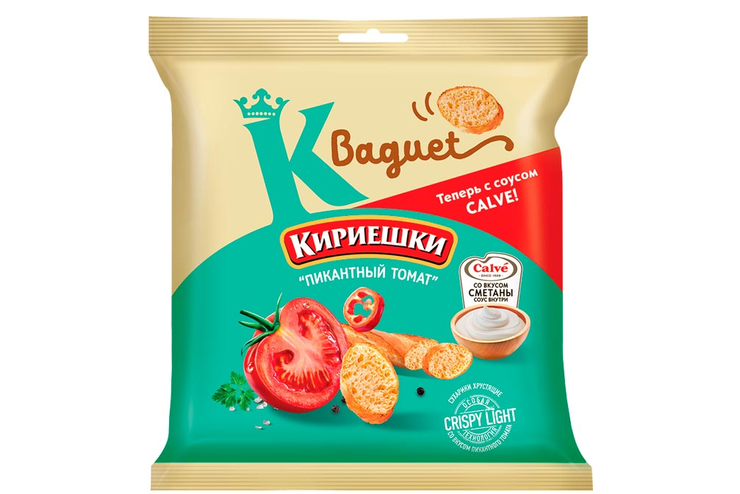 «Кириешки Baguet», сухарики со вкусом «Пикантный томат» и сметанным соусом «Calve», 70 г
