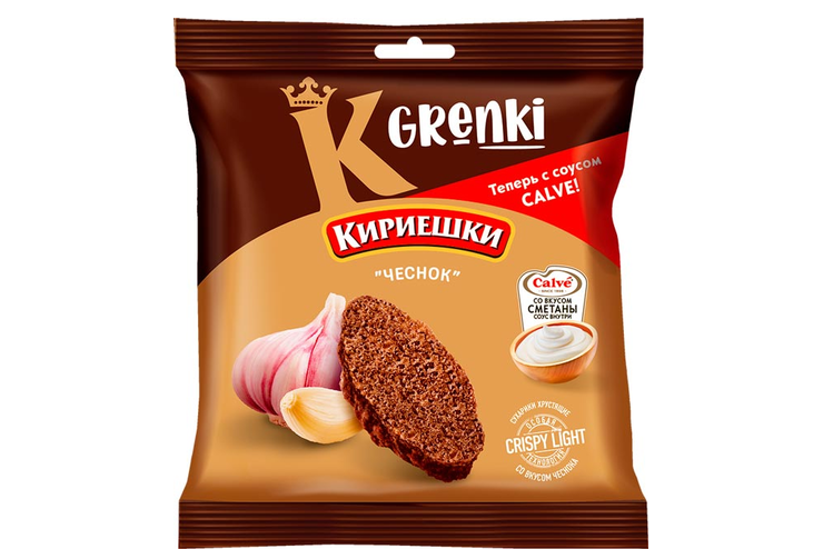 «Кириешки», гренки со вкусом «Чеснок» и соусом со вкусом сметаны «Calve», 70 г «Кириешки», гренки со вкусом «Чеснок» и соусом со вкусом сметаны «Calve», 70 г