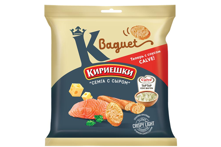 «Кириешки Baguet», сухарики со вкусом «Семга с сыром» и с соусом тар-тар «Calve», 70 г