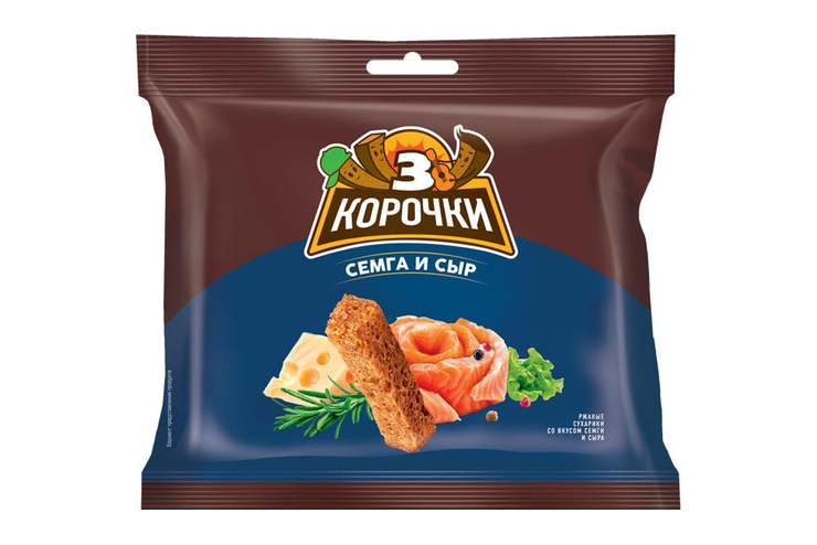 «3 Корочки», сухарики со вкусом сёмги с сыром, 80 г «3 Корочки», сухарики со вкусом сёмги с сыром, 80 г