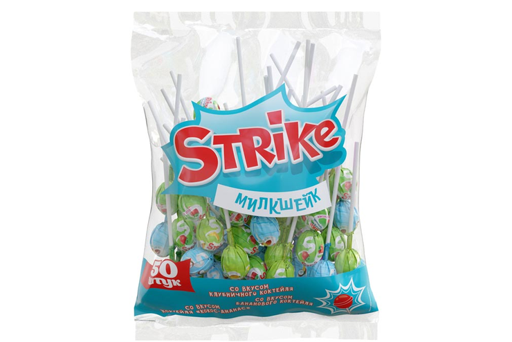 «Strike», карамель на палочке «Милкшейк», 565 г «Strike», карамель на палочке «Милкшейк», 565 г