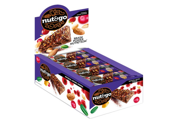 «Nut&Go», батончик Миндаль, арахис, клюква, 50 г