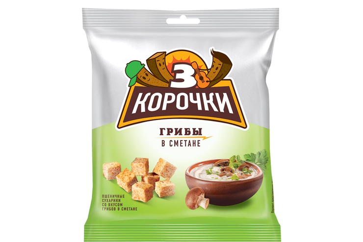 «3 Корочки», сухарики со вкусом грибов в сметане, 40 г