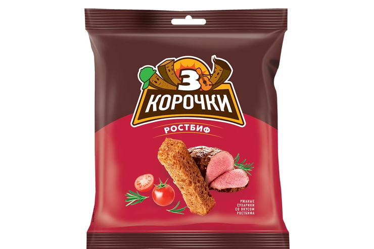 «3 Корочки», сухарики ржаные со вкусом ростбифа, 40 г