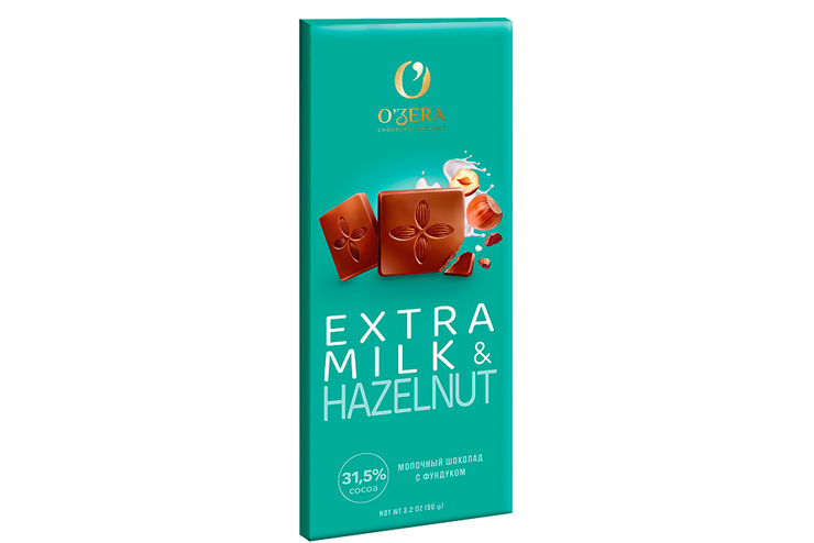 «O'Zera», шоколад молочный Extra milk & Hazelnut, 90 г