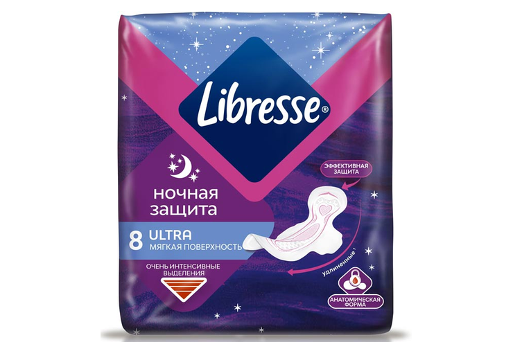 Прокладки Libresse Ultra Ночные с мягкой поверхностью, 8 шт, 67 г