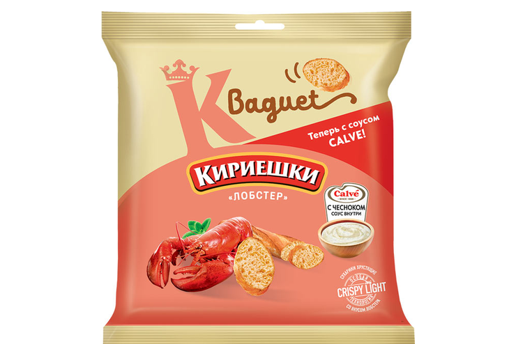 «Кириешки Baguet», сухарики со вкусом лобстера и с чесночным соусом «Calve», 70 г «Кириешки Baguet», сухарики со вкусом лобстера и с чесночным соусом «Calve», 70 г
