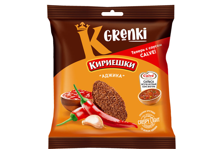 «Кириешки», гренки со вкусом «Аджика» и соусом Calve «Сальса» жгуче-острым, 70 г «Кириешки», гренки со вкусом «Аджика» и соусом Calve «Сальса» жгуче-острым, 70 г