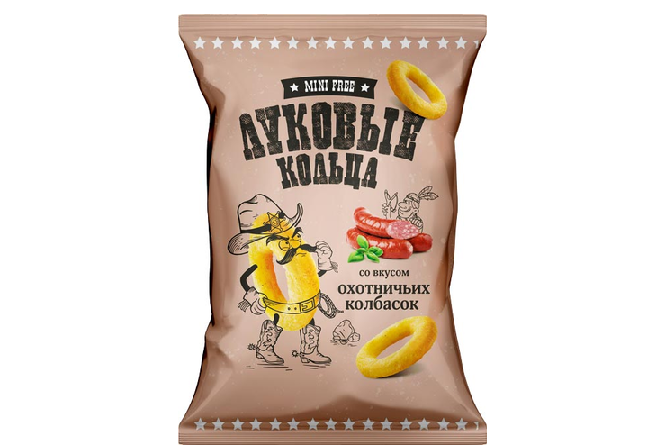«Mini Free», луковые кольца со вкусом охотничьих колбасок, 100 г