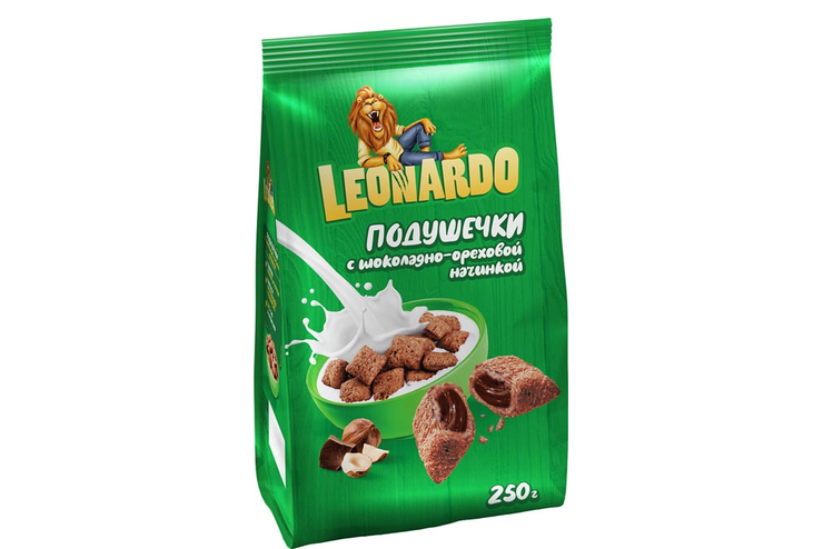«Leonardo», готовый завтрак «Подушечки с шоколадно-ореховой начинкой», 250 г