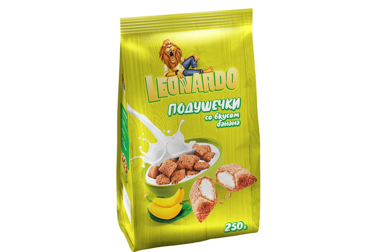 «Leonardo», готовый завтрак «Подушечки со вкусом банана», 250 г «Leonardo», готовый завтрак «Подушечки со вкусом банана», 250 г