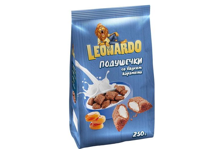 «Leonardo», готовый завтрак «Подушечки со вкусом карамели», 250 г «Leonardo», готовый завтрак «Подушечки со вкусом карамели», 250 г