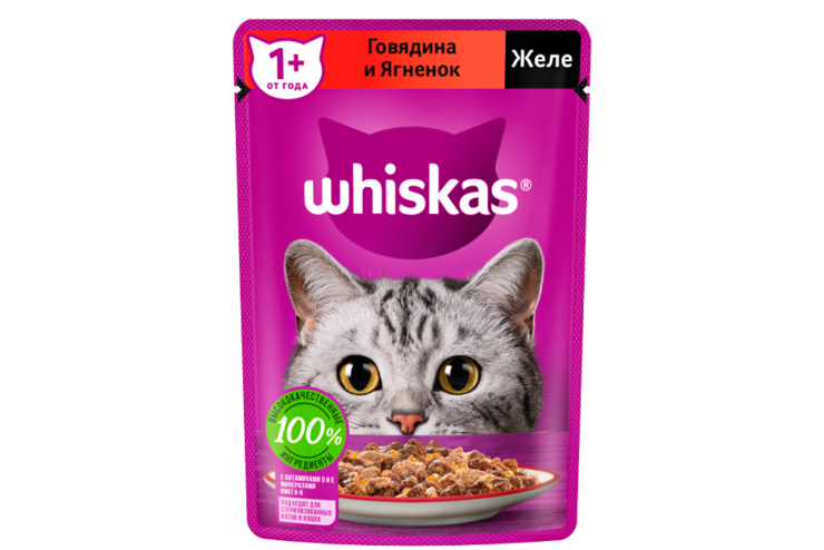 Влажный корм «Whiskas» желе с говядиной и ягненком, 75 г