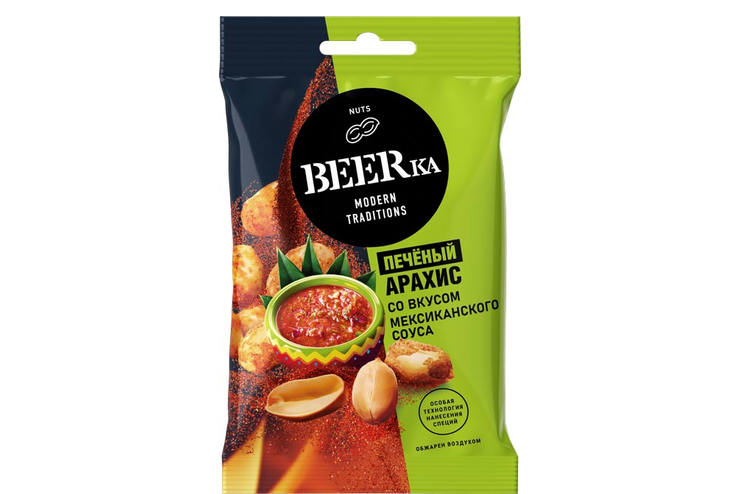 «Beerka», арахис печёный со вкусом мексиканского соуса, 90 г «Beerka», арахис печёный со вкусом мексиканского соуса, 90 г