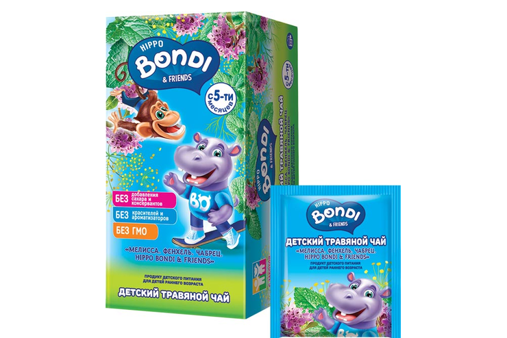 «HIPPO BONDI & FRIENDS», детский травяной чай «Мелисса. Фенхель. Чабрец», 25 пакетиков, 25 г «HIPPO BONDI & FRIENDS», детский травяной чай «Мелисса. Фенхель. Чабрец», 25 пакетиков, 25 г