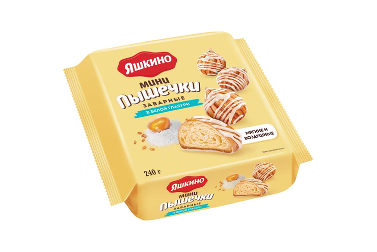 «Яшкино», мини-пышечки заварные в белой глазури, 240 г