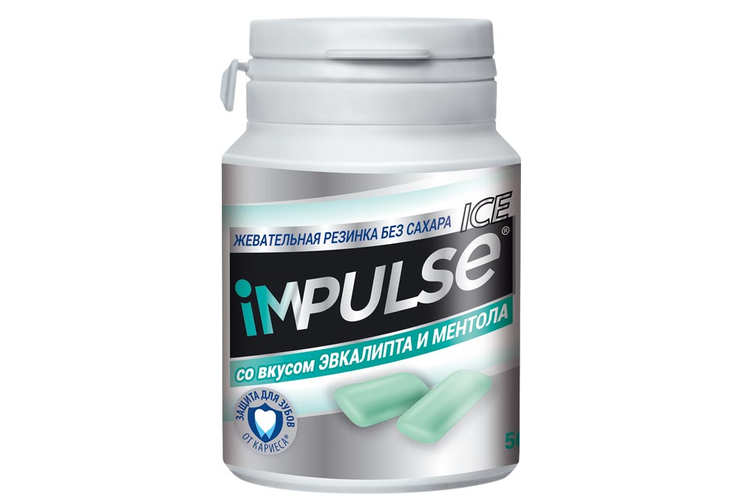 «Impulse ICE», жевательная резинка со вкусом эвкалипта и ментола, 56 г