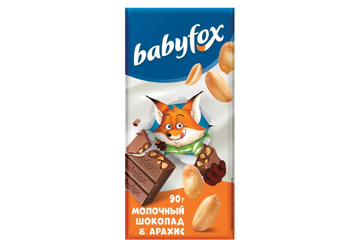 «BabyFox», молочный шоколад с арахисом, 90 г