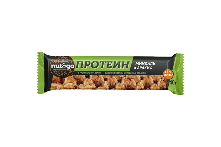 «Nut&Go», батончик Protein миндаль и арахис, 36 г «Nut&Go», батончик Protein миндаль и арахис, 36 г